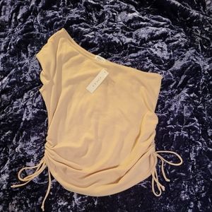 2X Cream Gilli One Shoulder Waffle Knit Top